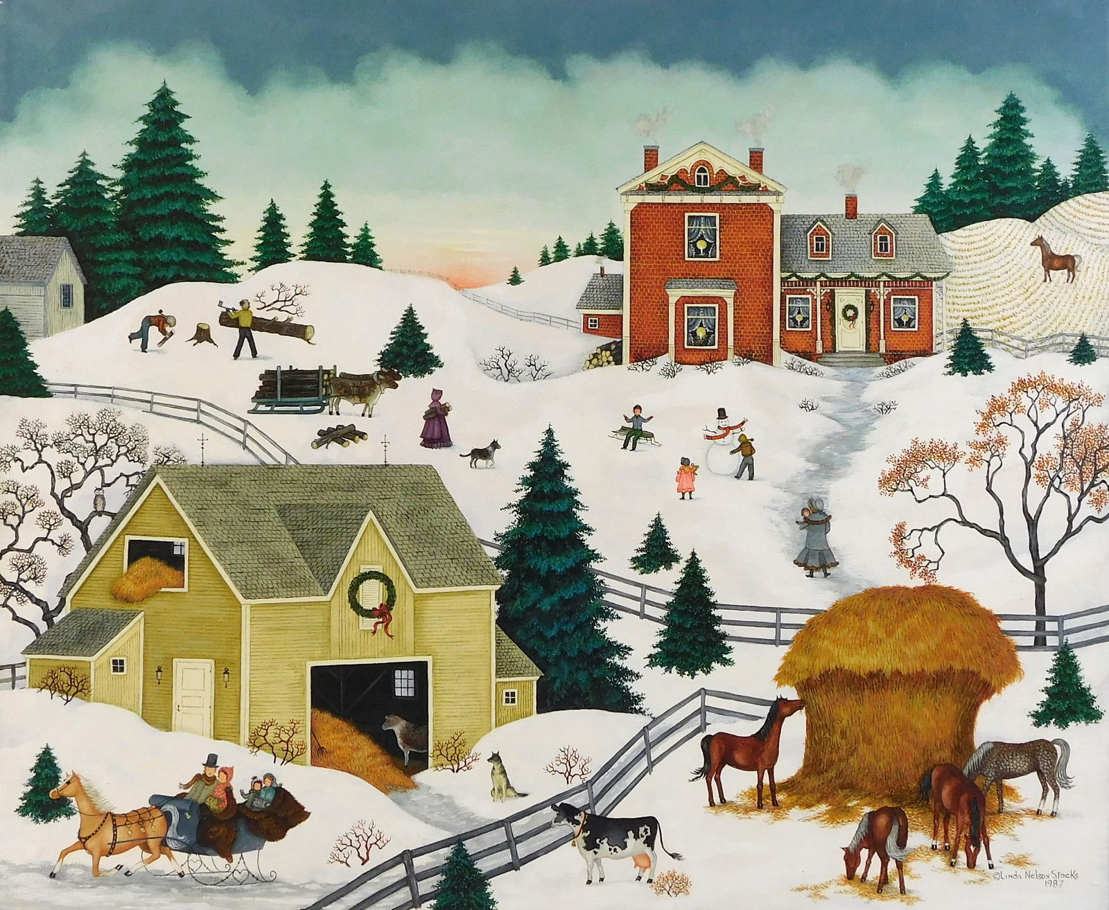 Linda Nelson Stocks (American, 1938 - 2011), "Winter's Deep Blanket", 1987, oil on canvas, depicts (1 of 5)