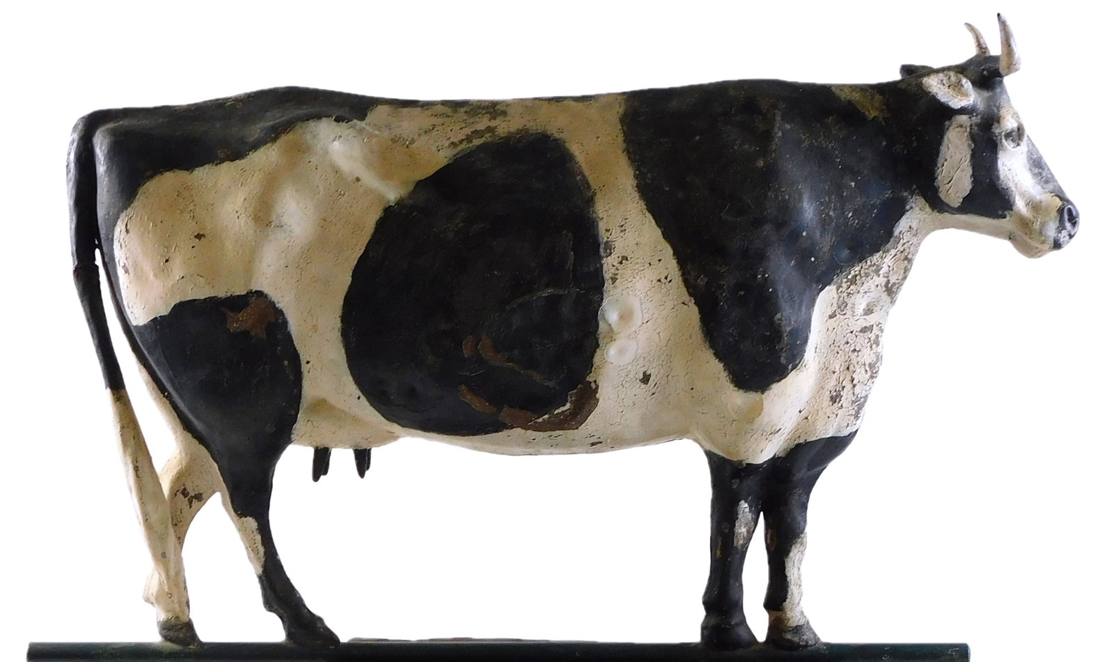 Early Holstein dairy cow weathervane, American, 19th C., full-bodied with painted finish, copper (1 of 6)
