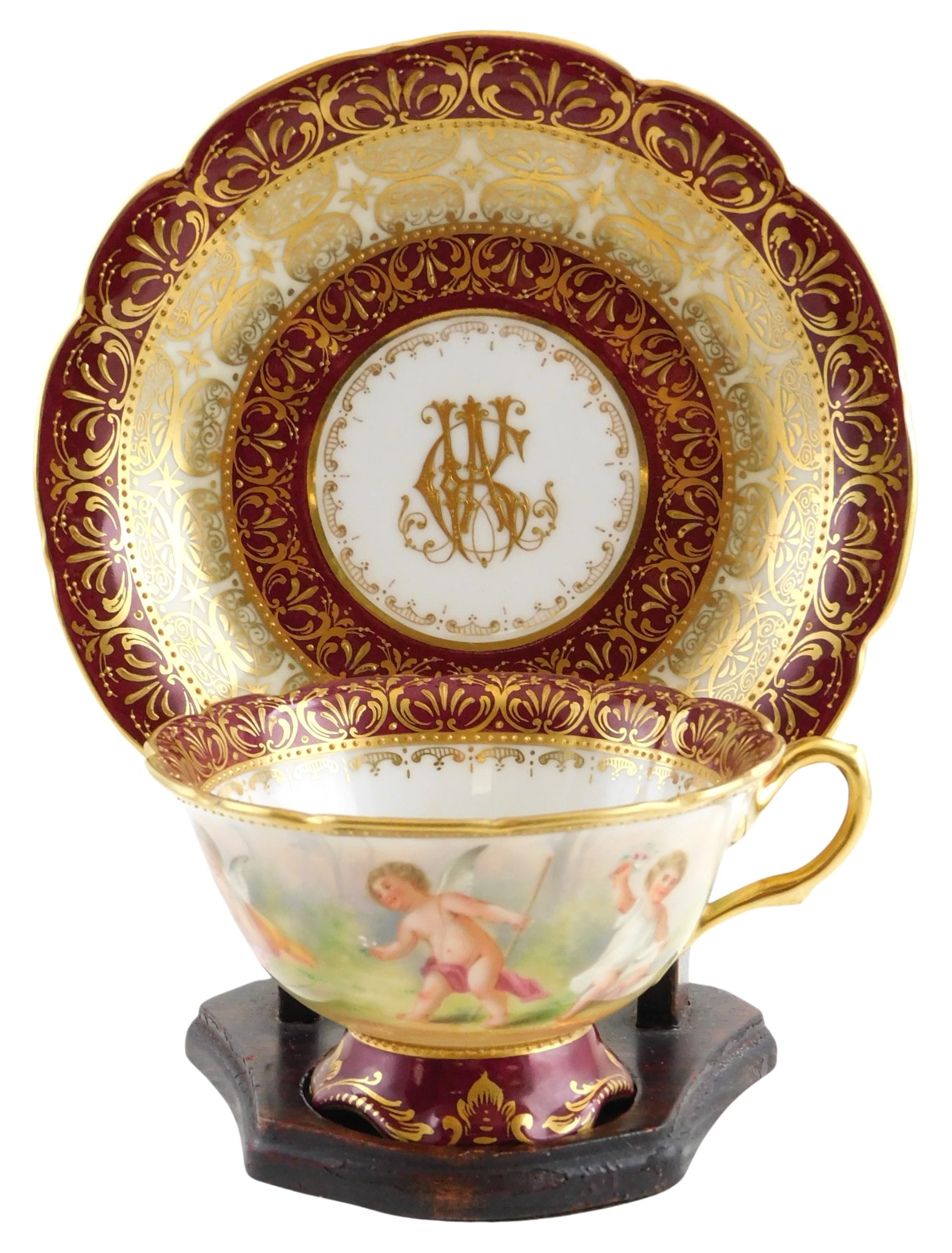 Ambrosius Lamm for Dresden hand-painted porcelain teacup and saucer, early 20th C., Germany, (1 of 3)