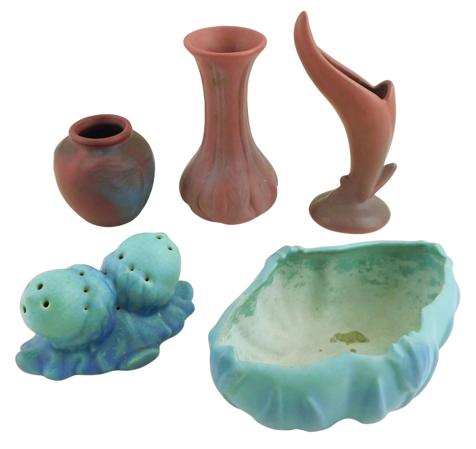 ART POTTERY: Five pieces of Van Briggle pottery, Colorado Mid-Late 20th C., two turquoise and three (1 of 7)