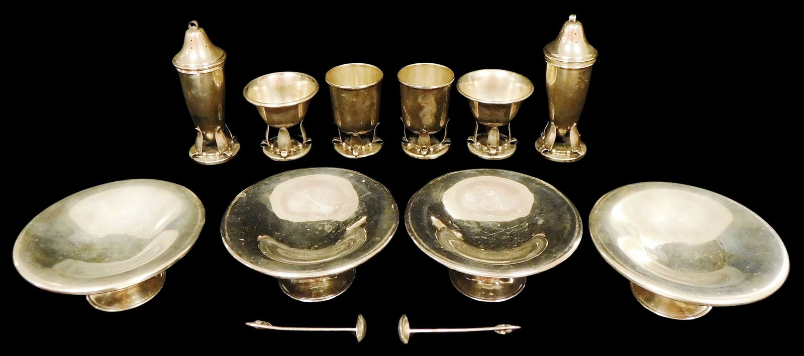 STERLING: Carl Poul Petersen (Danish, 1895 - 1977), ten pieces of sterling silver hollowware, all (1 of 6)