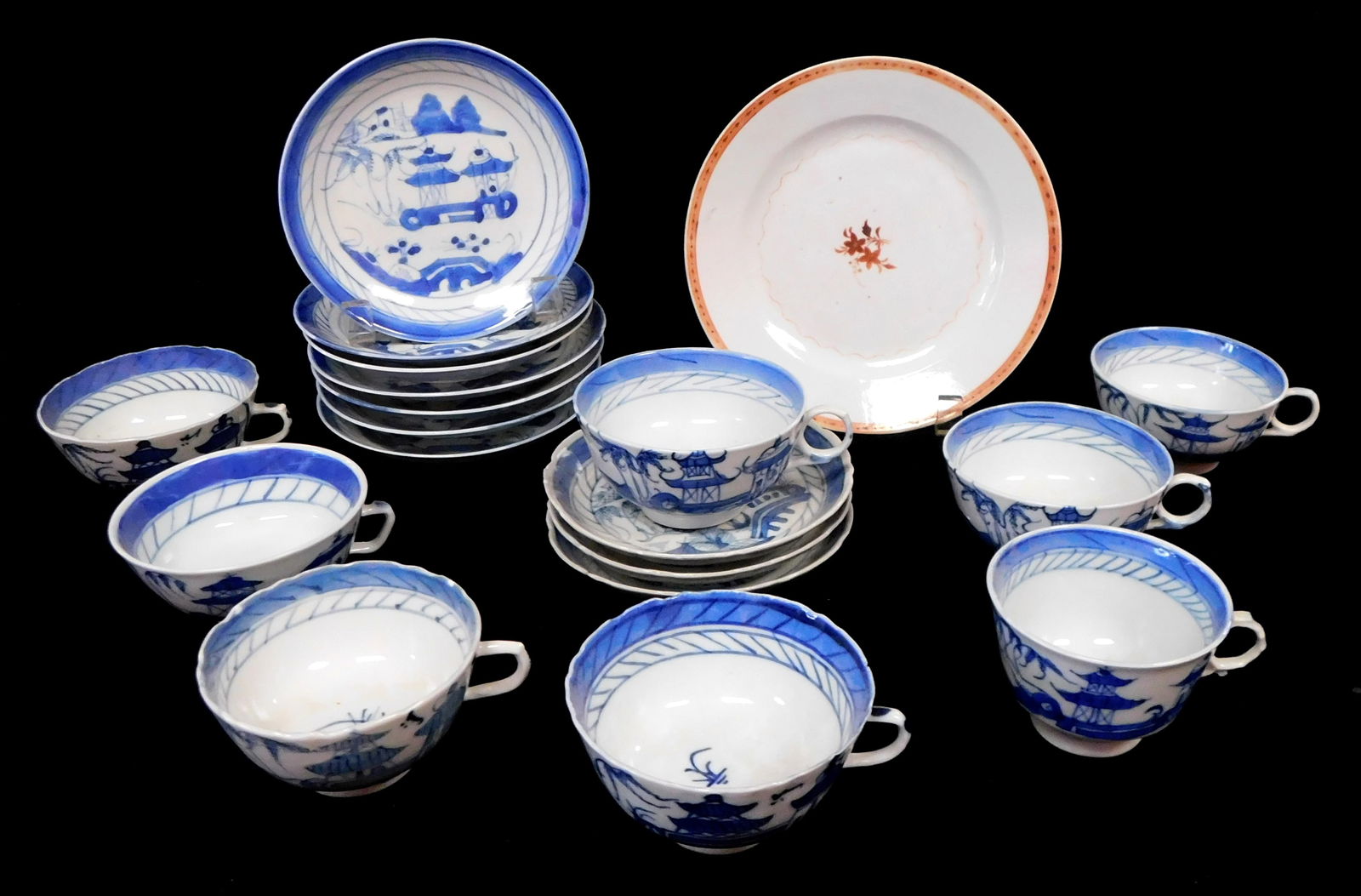 ASIAN: Nineteen pieces of Chinese Export porcelain, 19th/20th C., including: eight cups and ten (1 of 5)