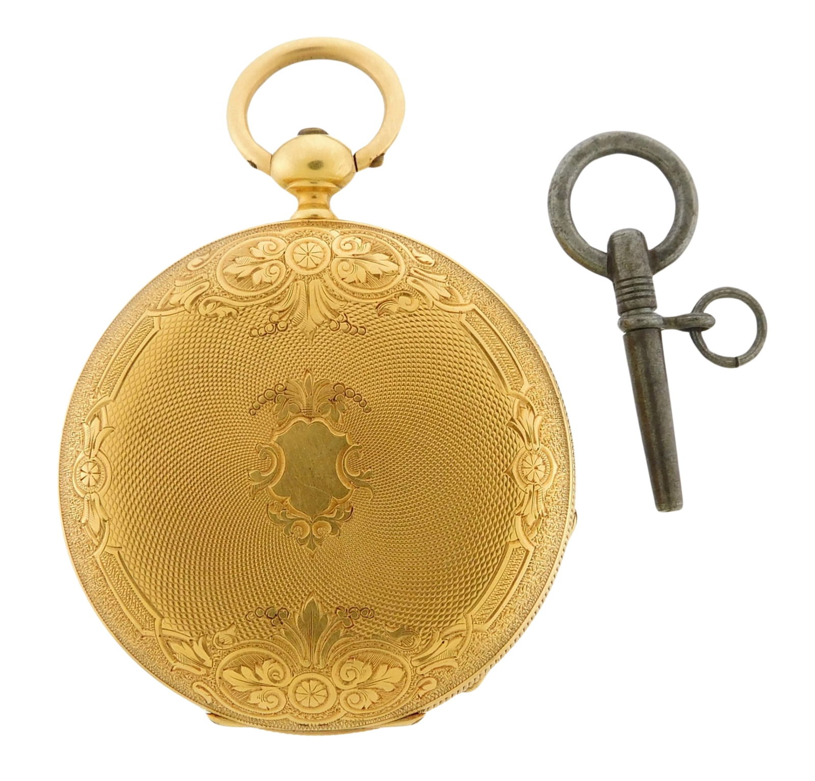 JEWELRY: 18K Hunting Case Pocket Watch, with key wind movement, dust cover stamped: “F. Sugne, (1 of 9)