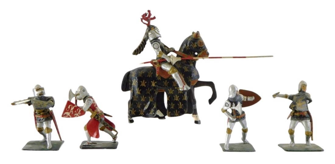 TOYS: Richard Courtenay Knights, c. 1930's-1940's, five painted lead figures, consisting of one (1 of 7)