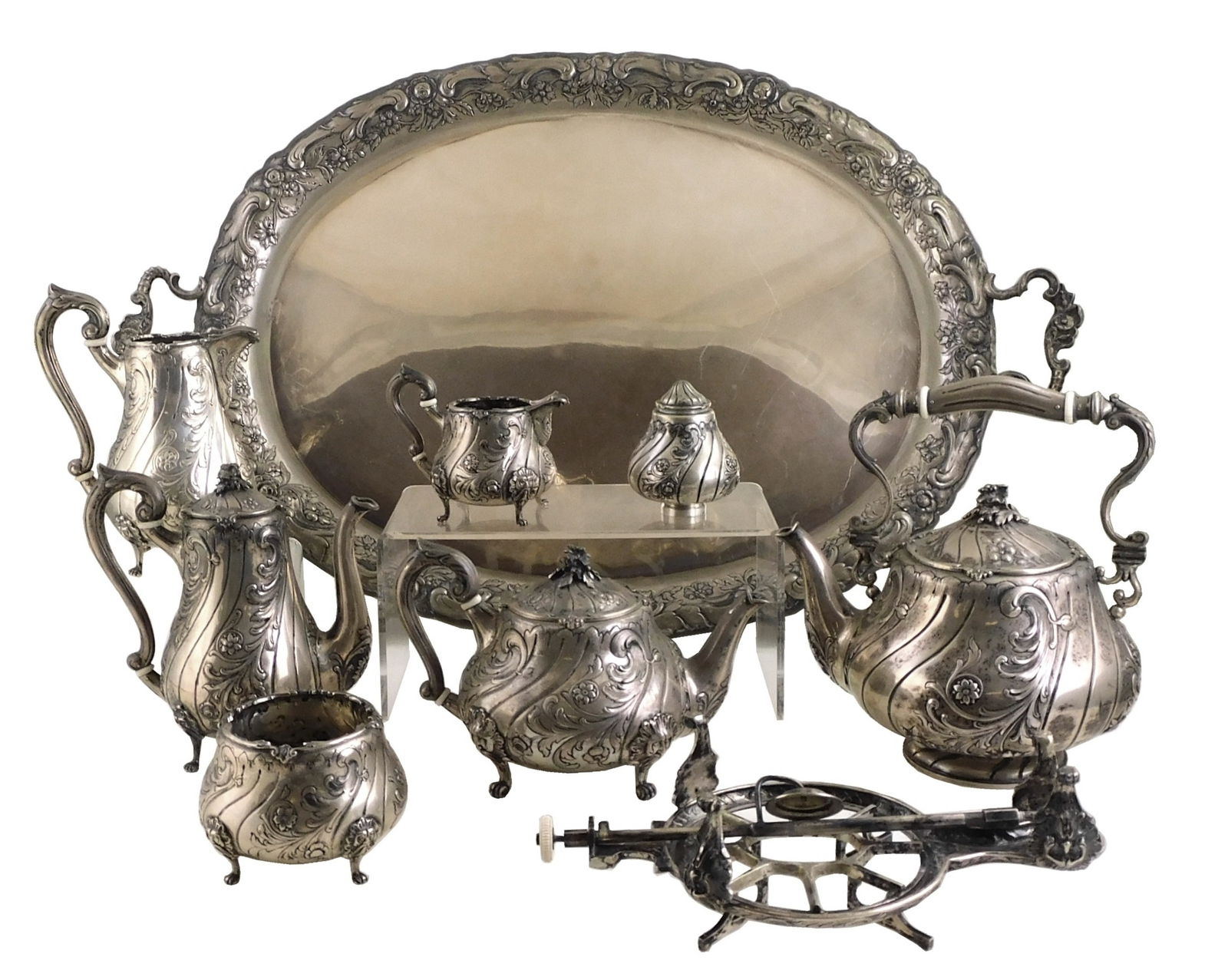 +SILVER: Schwartz & Steiner '800' silver tea and coffee service, Vienna, Austria, post 1921, eight (1 of 3)