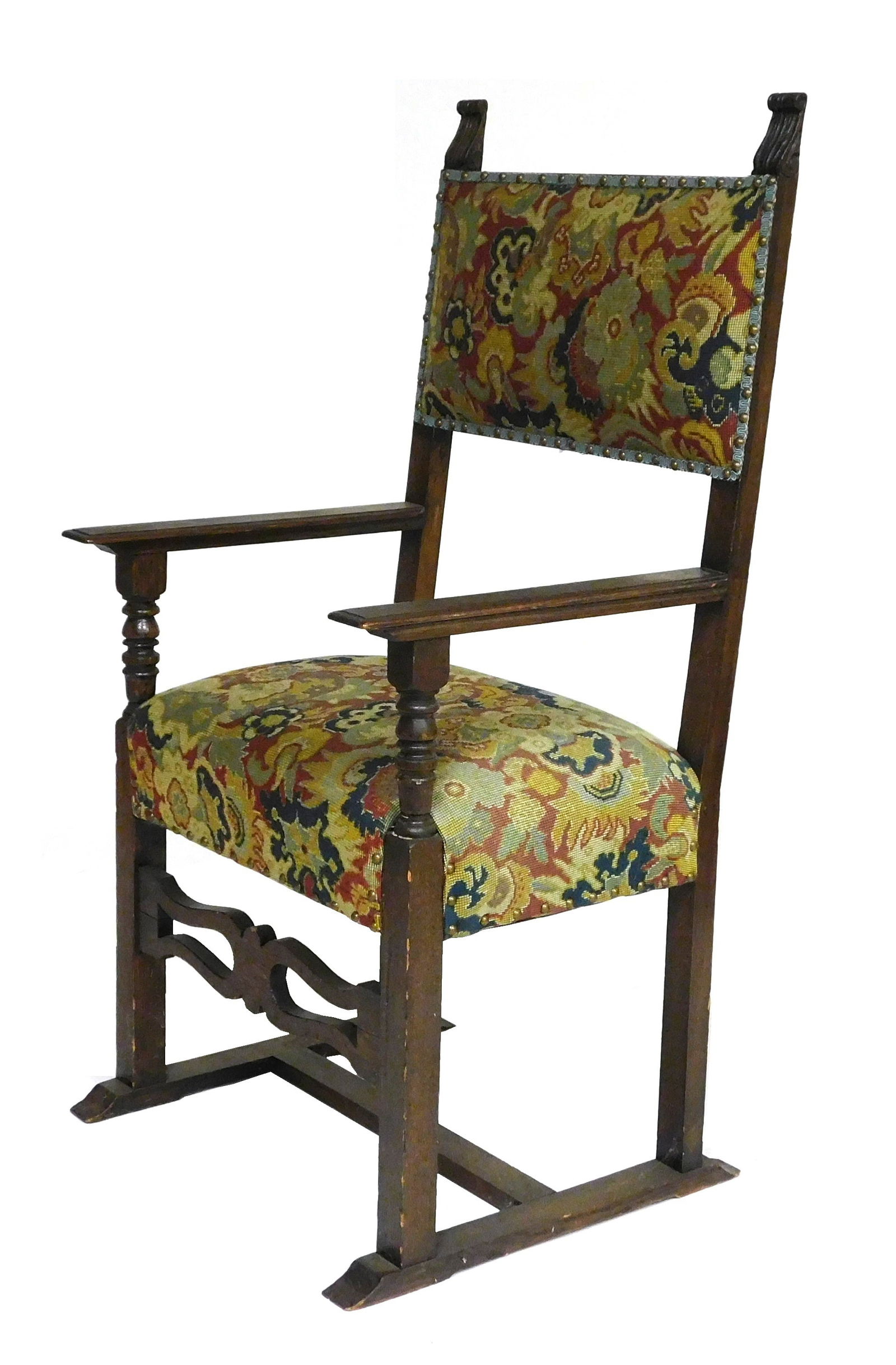 Armchair with needlepoint upholstery, Continental, 19th/20th C., reproduction of early 17th century (1 of 2)
