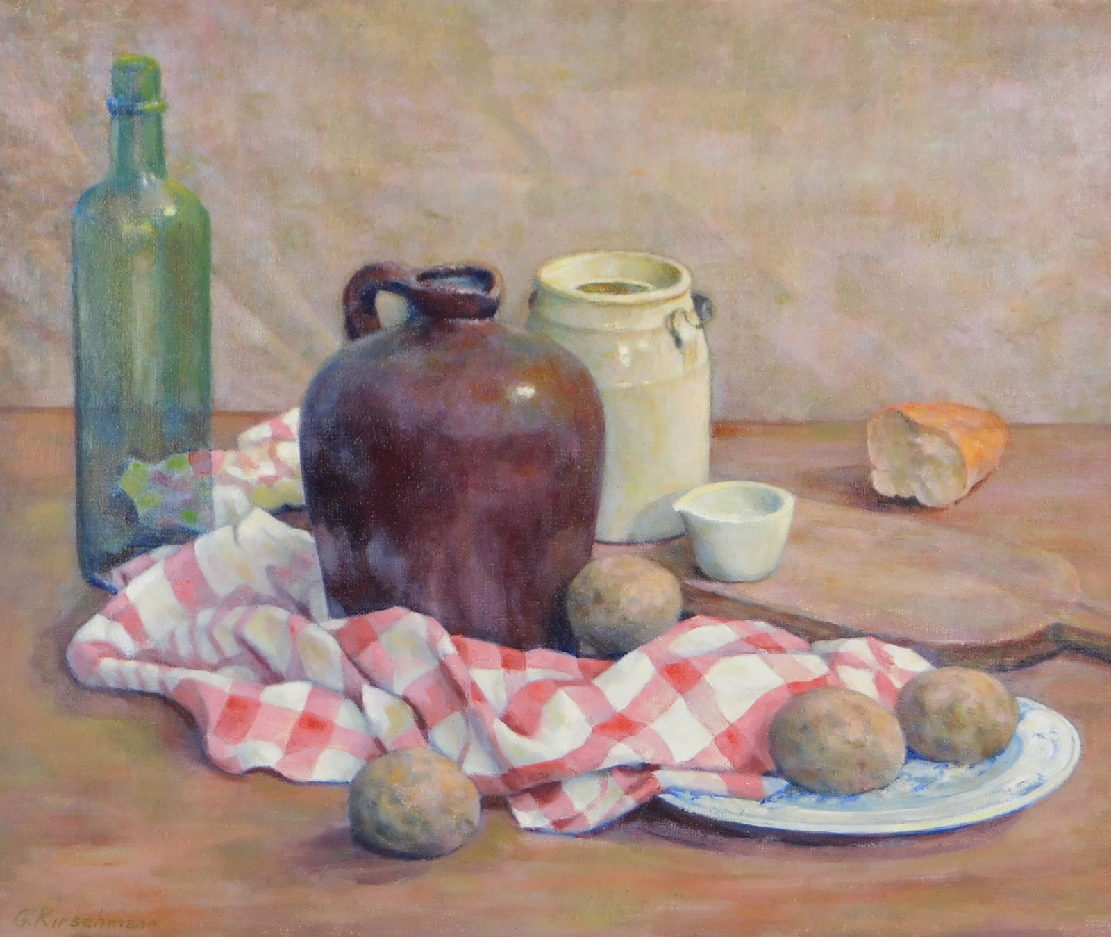 George H. Kirschmann (American 1914-2003), oil on canvas, still life with red and white check cloth (1 of 6)