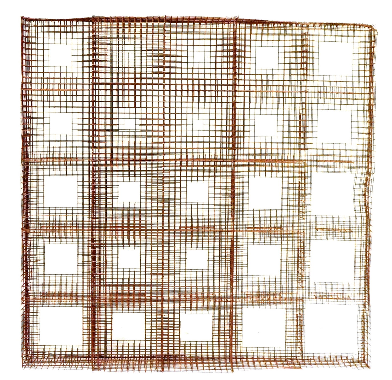SCULPTURE: Tim Prentice (Connecticut, b. 1930), wire sculpture, mesh of repeated squares at stepped (1 of 2)