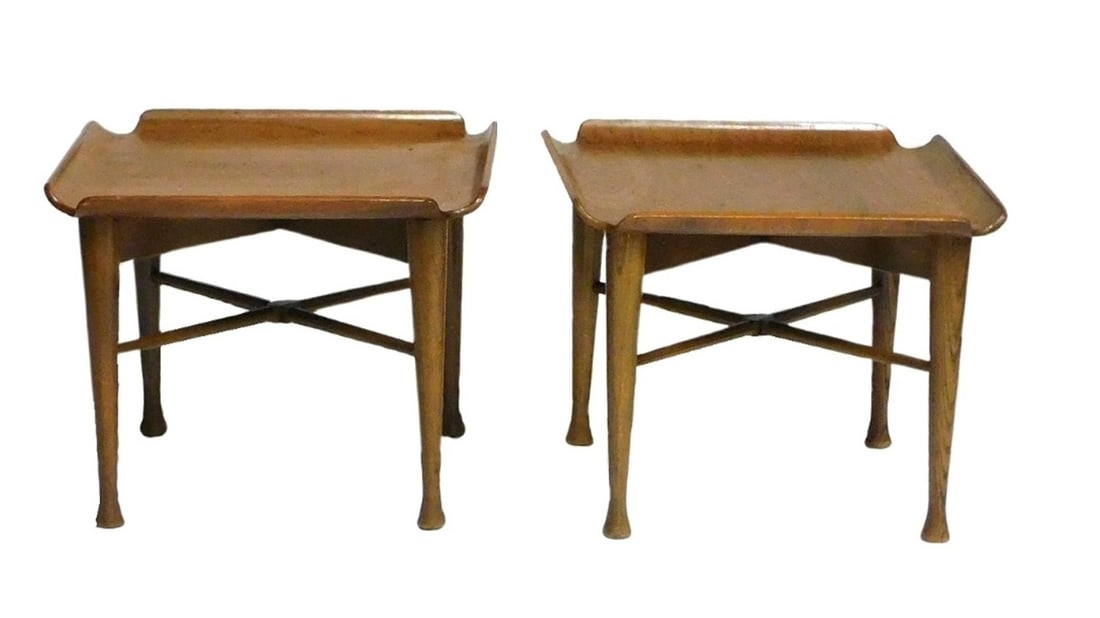 Pair of Mid-Century square side tables, c. 1961, possibly designed by Lawrence Peabody, with curved (1 of 4)