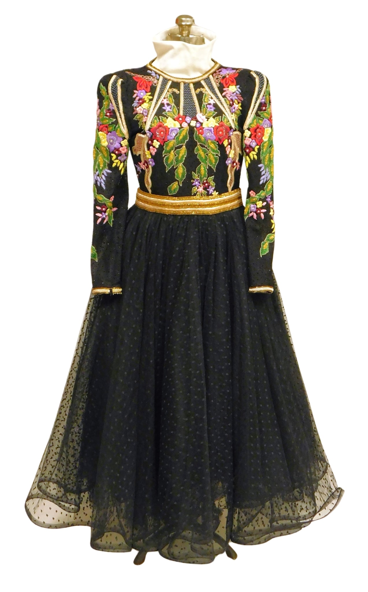 VINTAGE: Evening dress with tulle skirt, beaded and embroidered attached top, c. 1980/90s, (1 of 2)