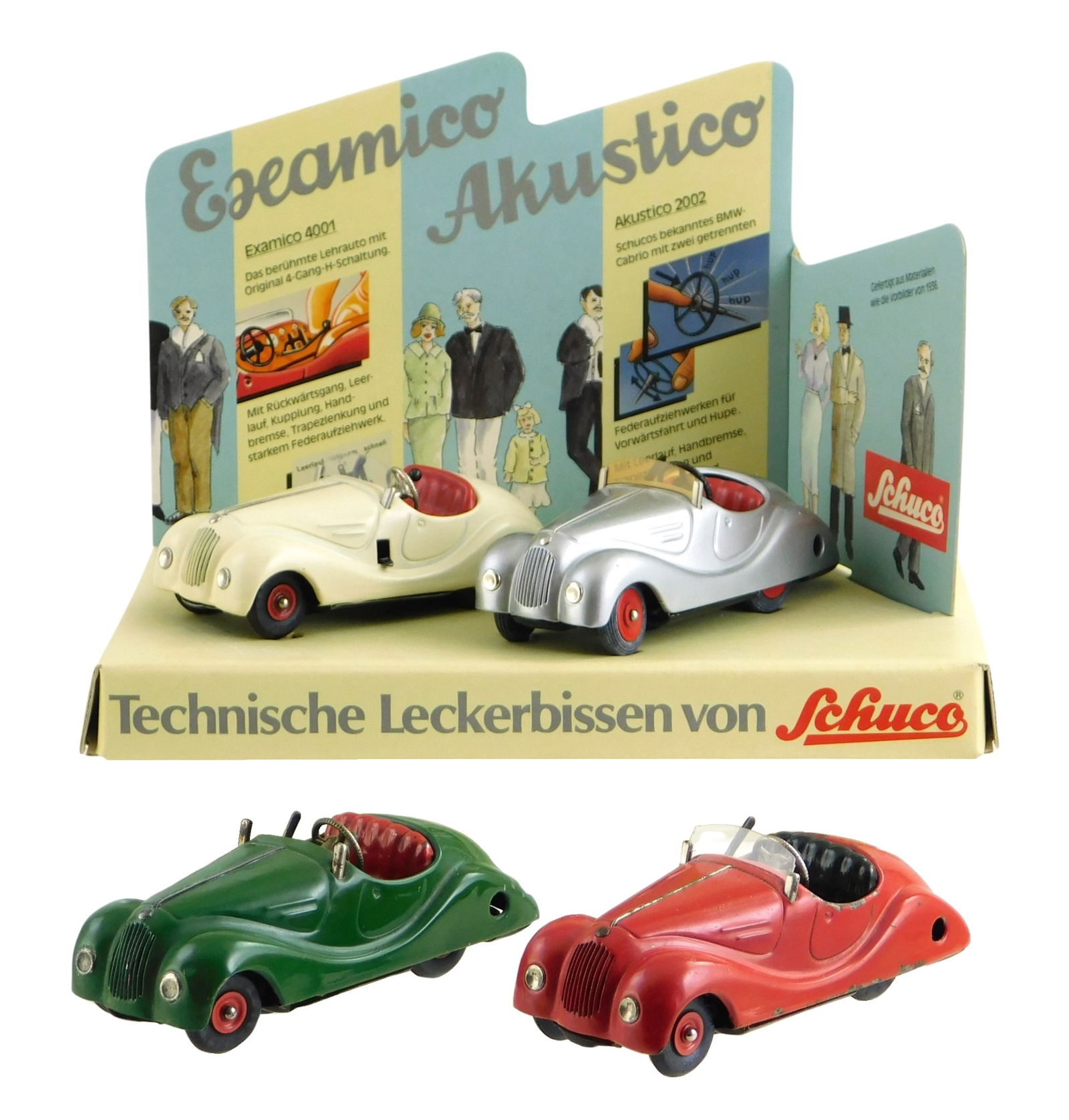 TOYS: Schuco toy cars and accessories, mid-20th C., including: a white Excamico 4001 wind up car (1 of 4)