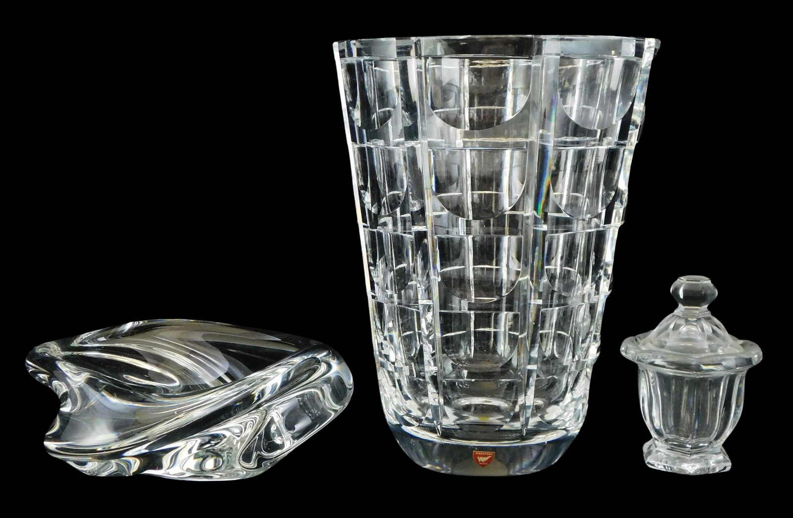 GLASS: St. Louis, Baccarat and Orrefors, three pieces, all marked clear crystal and marked on base: (1 of 7)