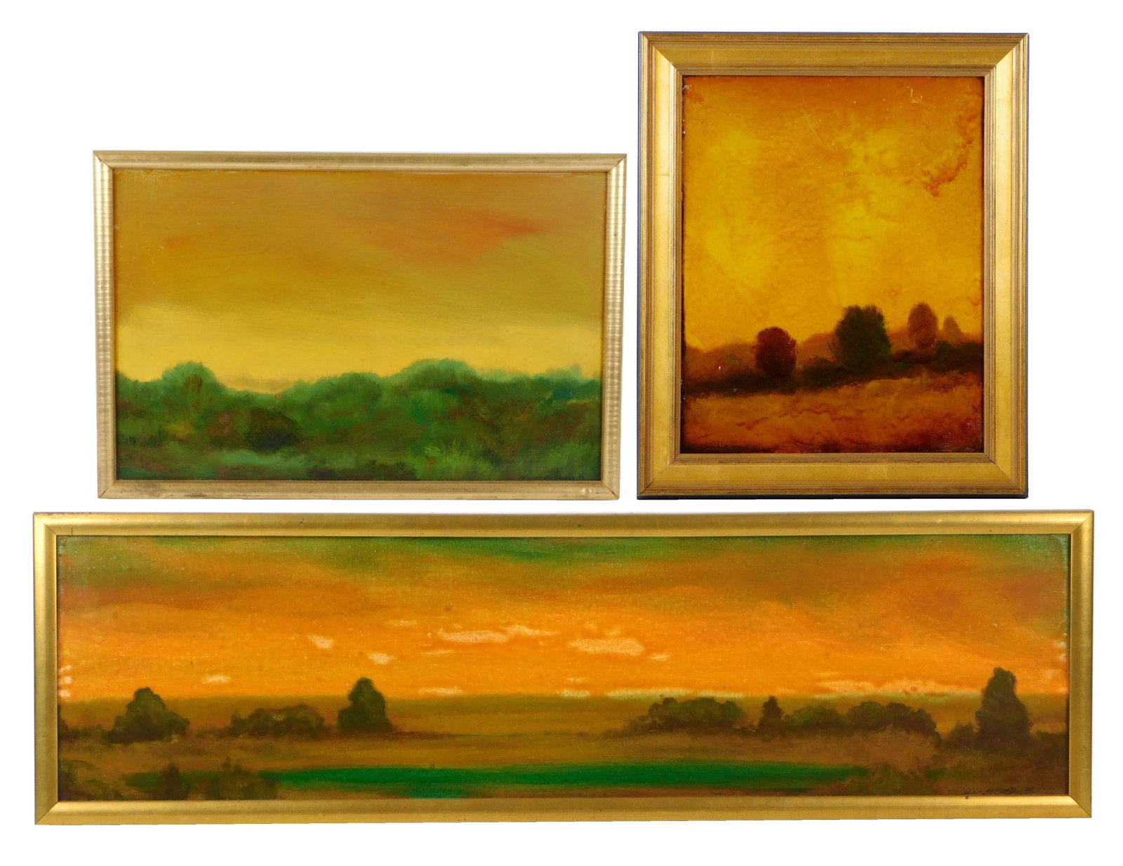 William McCarthy (American, b. 1951), three framed oil landscapes oil on canvas, all signed and: William McCarthy (American, b. 1951), three framed oil landscapes oil on canvas, all signed and dated in lower right corner, details include: "Evening Sets", 1998, landscape of large yellow sky agains