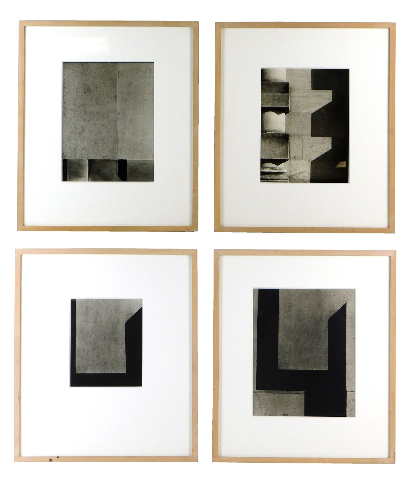 PHOTOGRAPHY: John Hall (20th C.), four framed silver gelatin prints, 1983, including: "Detail Study,: PHOTOGRAPHY: John Hall (20th C.), four framed silver gelatin prints, 1983, including: "Detail Study, Houghton House", hand signed, dated, and titled on reverse in ink, also with artist stamp with "LXX