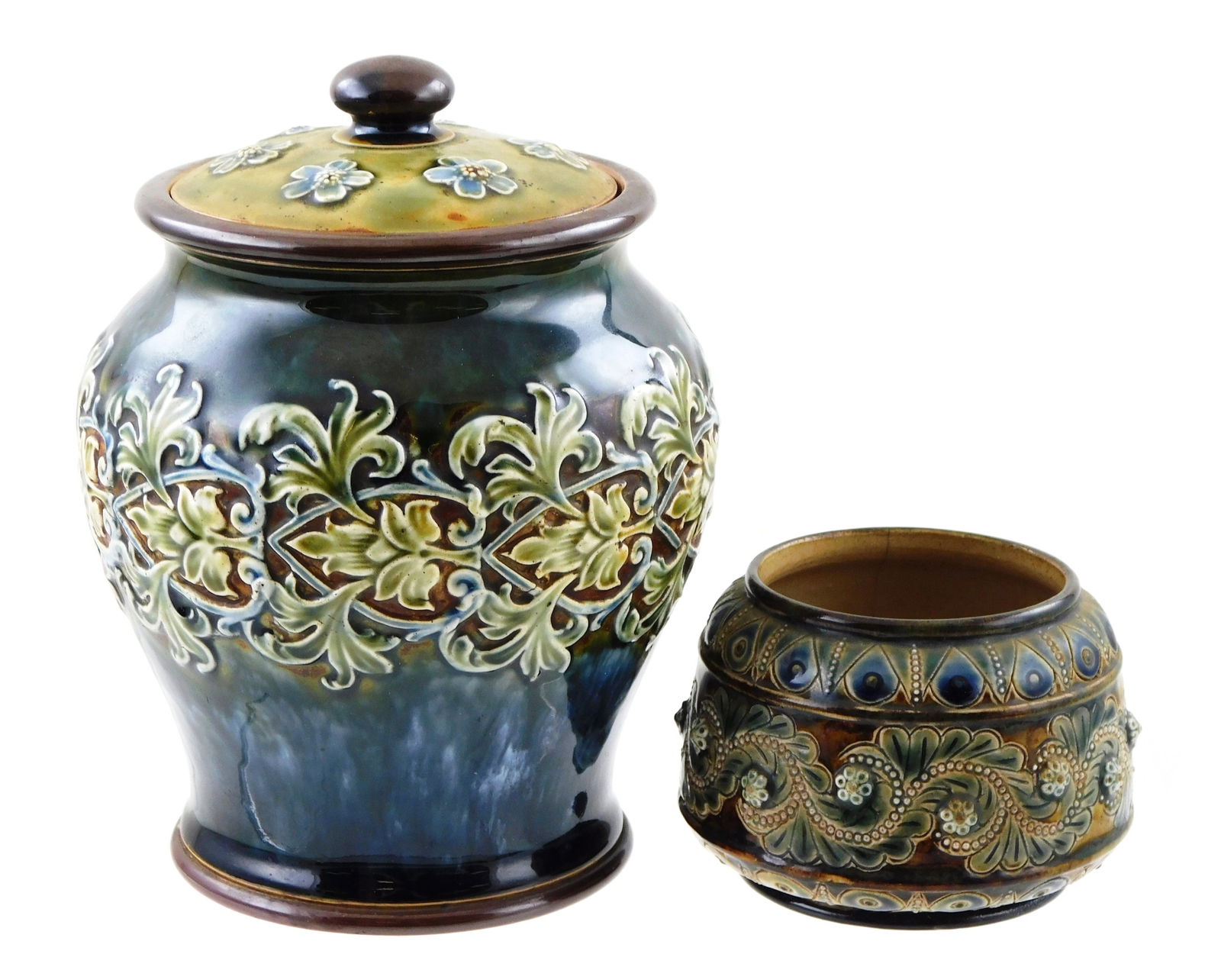ART POTTERY: Doulton Lambeth signed majolica, two pieces, including: short vase painted by Edith D. (1 of 3)