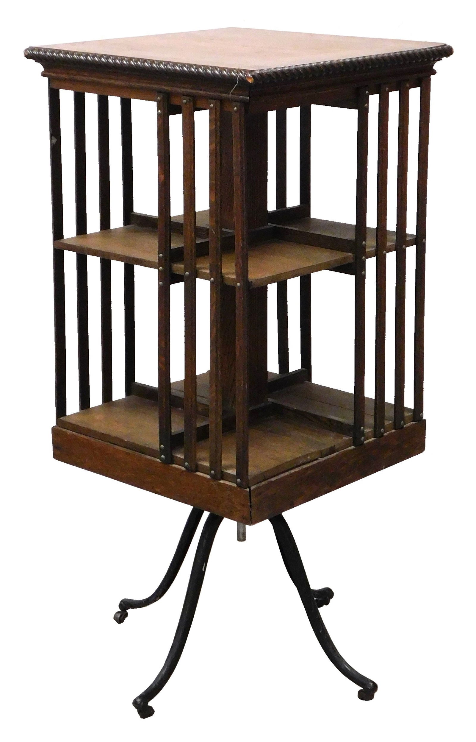 Arts and Crafts rotating bookcase, late 19th/early 20th C., quarter sawn oak with gadroon detailing (1 of 2)