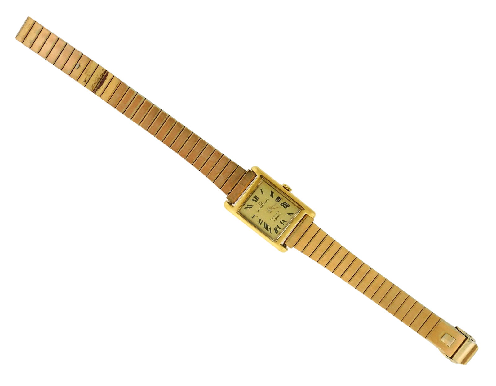 JEWELRY: Woman's 18k Tiffany & Co. Universal Geneve Wristwatch, automatic movement stamped: (1 of 4)