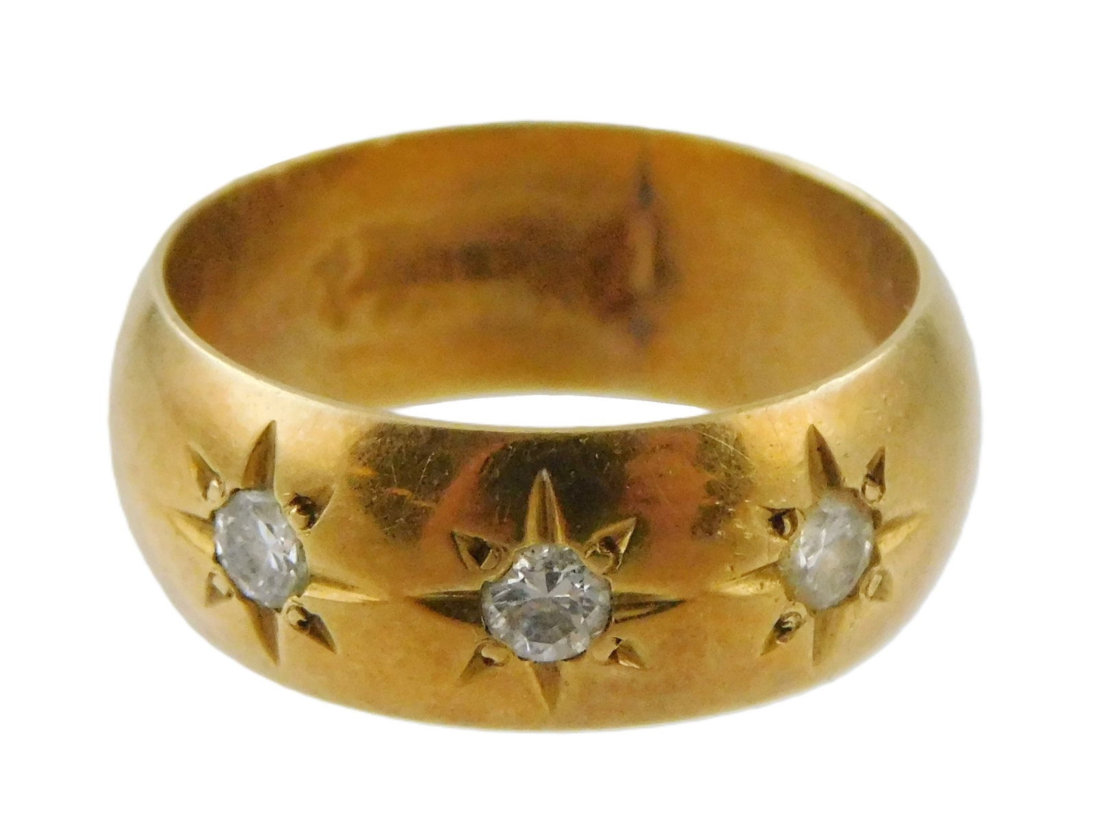 JEWELRY: 18K Victorian diamond ring, setting stamped and tested “18K?? yellow gold with three (1 of 2)