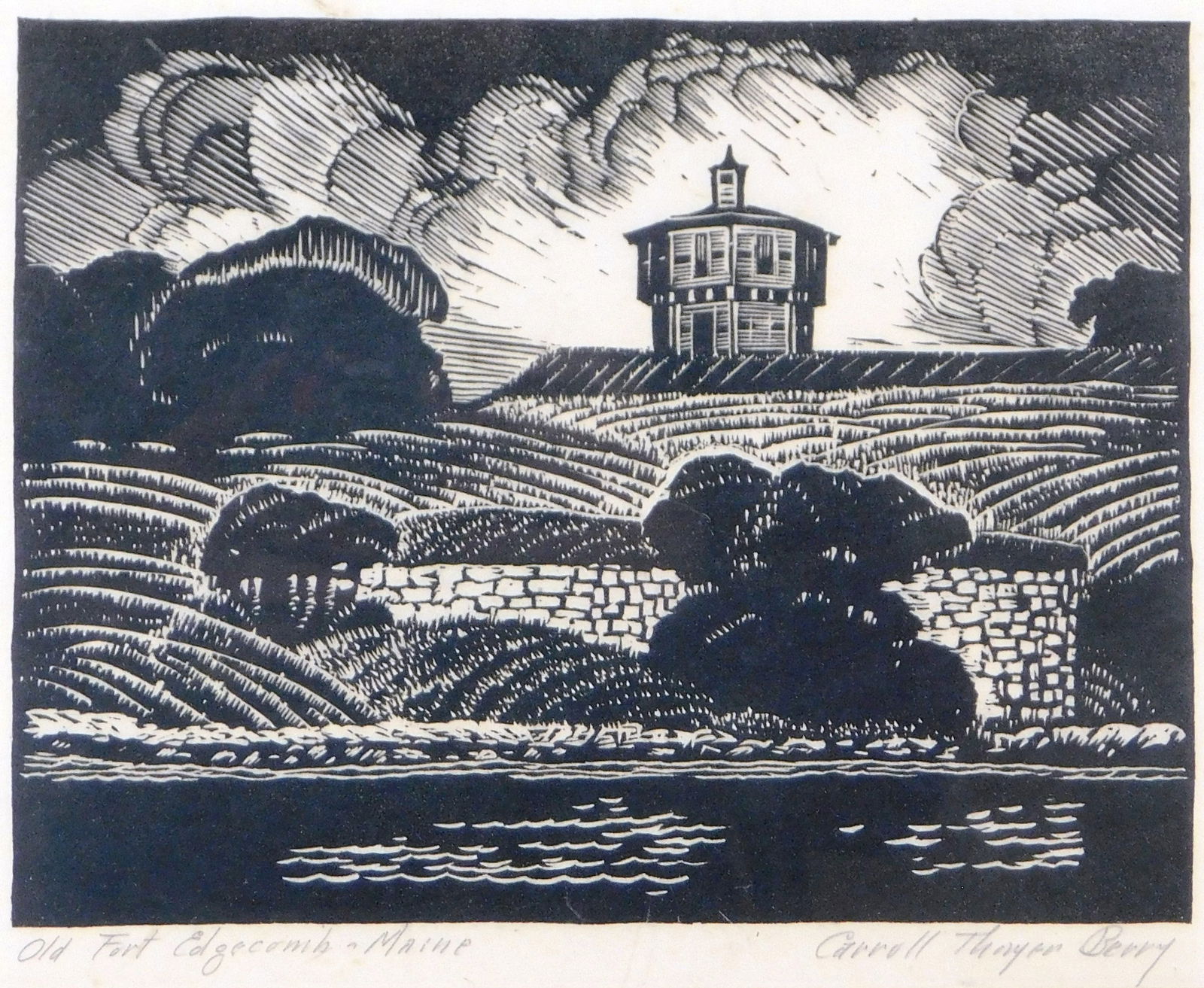 Carroll Thayer Berry (Maine, 1886-1978), "Old Fort Edgecomb (Maine), 1939, woodcut, contemporary (1 of 4)