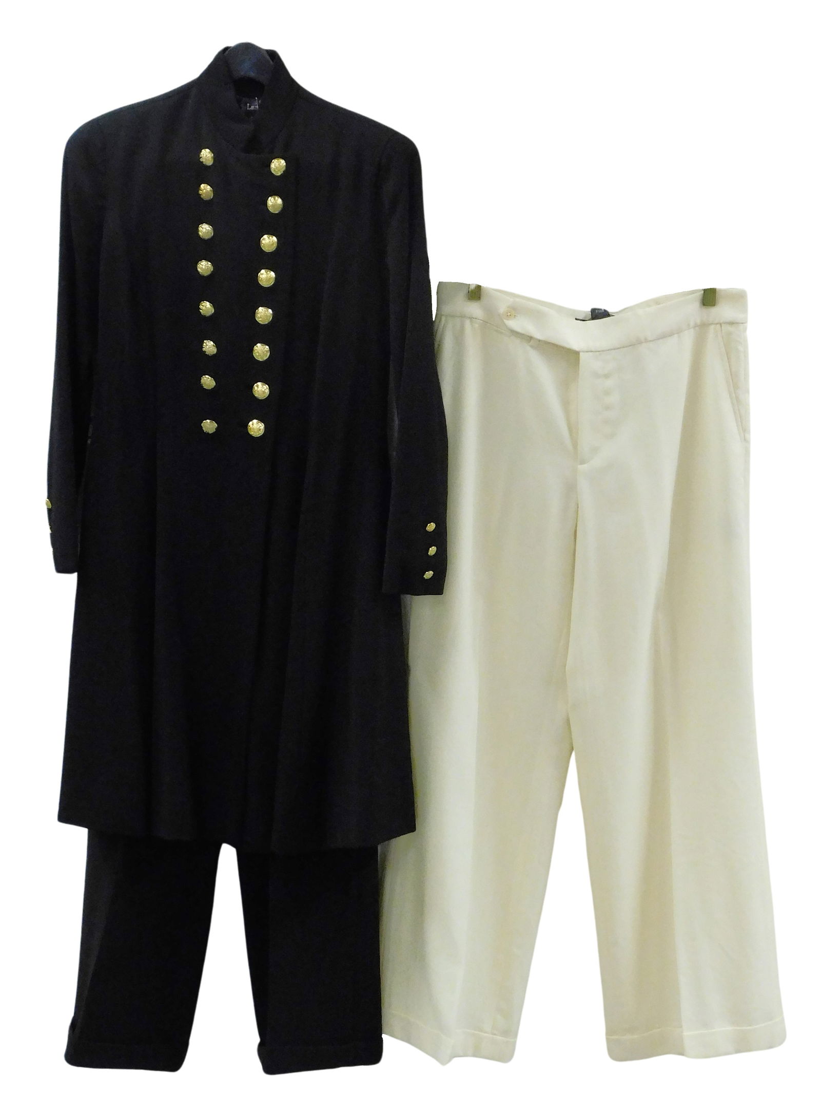 DESIGNER: RALPH LAUREN, three pieces, including: Military style coat, large brass buttons down front (1 of 3)