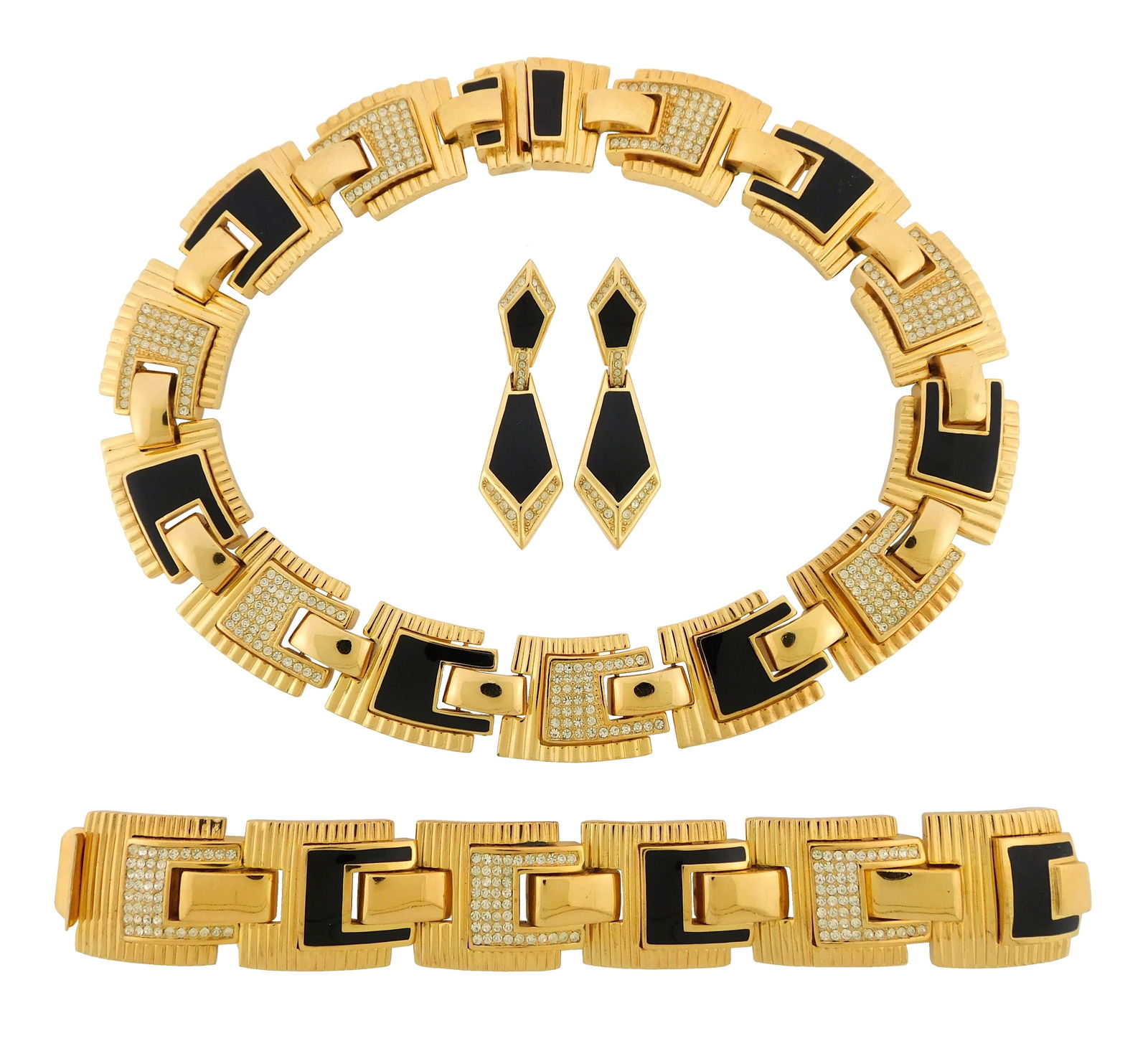 DESIGNER: Vintage CHRISTIAN DIOR enamel and Swarovski crystal jewelry suite, c. 1980's, three (1 of 5)