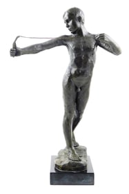 SCULPTURE: After William Reid Dick (British, 1879 - 1961) "The Slingshot" bronze figure of a young