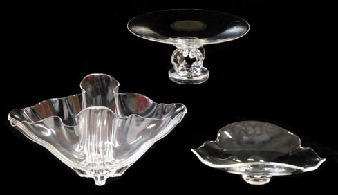 GLASS: Two Steuben crystal bowls and a compote, American, 20th C., details include: "Grotesque"