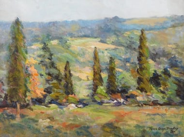 Jane Gray Bradley (American, b. 1885), "Untitled (Connecticut Landscape)", oil on artists board,