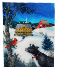 Linda Nelson Stocks (American, 1938 - 2011), "Holiday Greetings", oil on canvas, depicts a