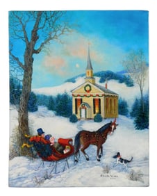 Linda Nelson Stocks (American, 1938-2011), “Christmas Chapel??, 2001, oil on canvas, depicts