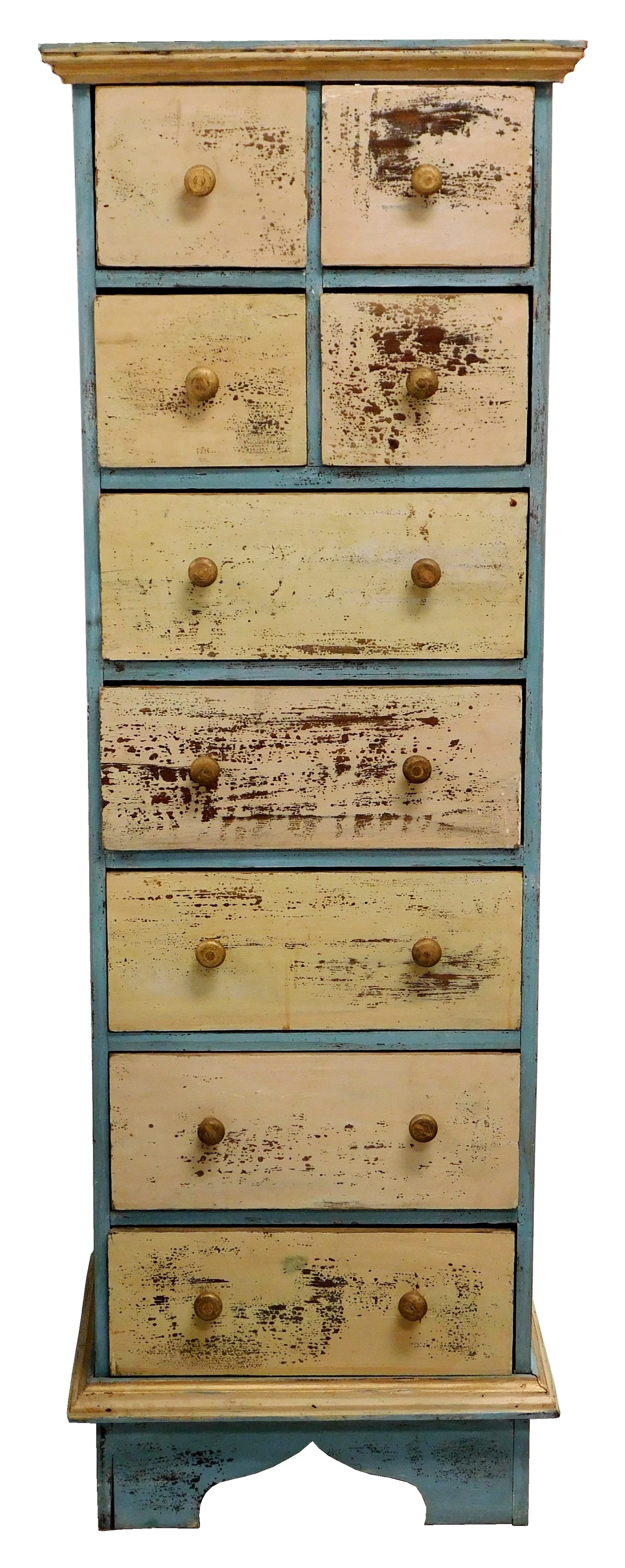 Tall chest, American, early 20th C., painted blue and white, made of hardwood (possibly walnut), (1 of 2)