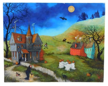 Linda Nelson Stocks (American, 1938 - 2011), "Dancing Ghosts", 2002, oil on canvas, depicts group of