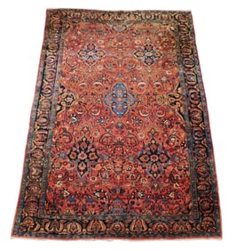 RUG: Semi-antique Persian, 7' x 10', wool on cotton, deep red field and midnight blue primary