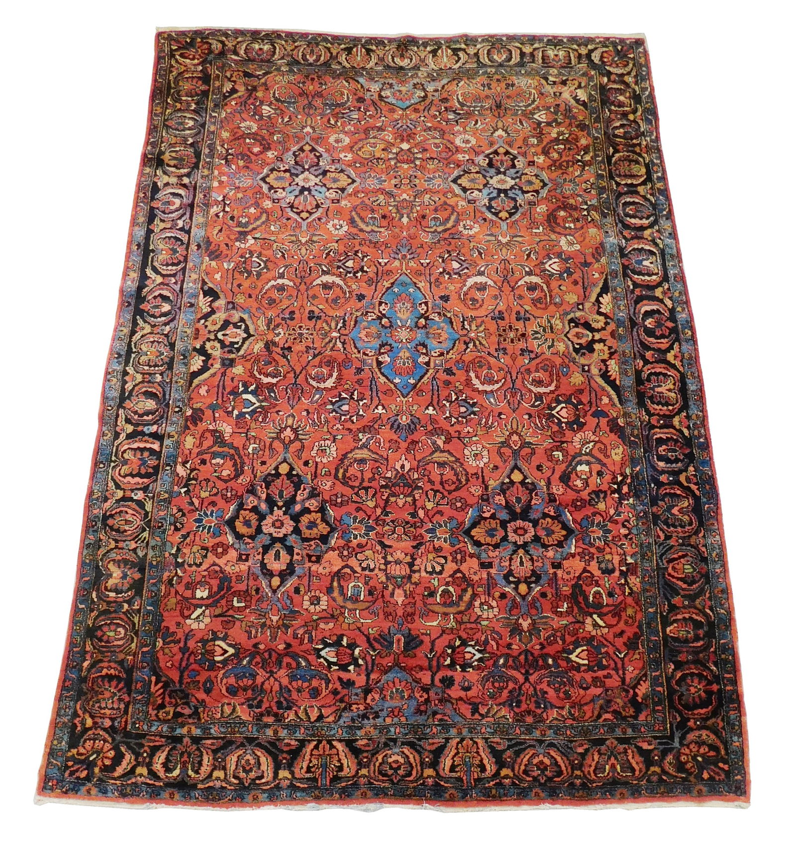 RUG: Semi-antique Persian, 7' x 10', wool on cotton, deep red field and midnight blue primary (1 of 3)