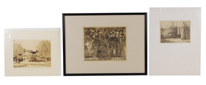 Winfield S. Clime, Roland Brooks, George M. Bruestle, three prints, two of historic Old Lyme homes,