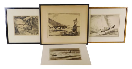 Yngve Edward Soderberg (American, 1896-1972), four maritime scenes, c. 1940, all drypoint etchings,