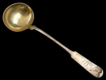 SILVER: Large tested silver ladle, marked "W. M. Thomson", wear consistent with age and use, 14 1/4"