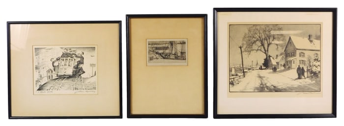 Gordon Grant, John Winkler and Justin Murray, three 20th C. framed prints by American artists,