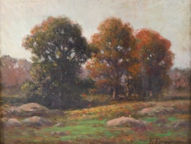 Elizabeth Fenner (Foote) Ferguson (American, 1884 - 1925), "Untitled (Rocky Meadow", oil on board,