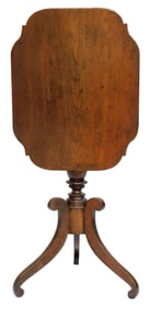 Candle stand, American, c.1830, Cherry and maple, tilting rectangular top with rounded and shaped