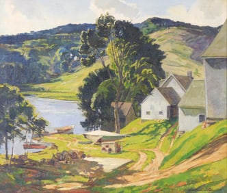 +James Goodwin McManus (American, 1882 - 1958), "Summer Landscape", 1934, oil on canvas, depicts