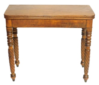 Card table, American, c.1830, walnut and butternut, reeded edge swing top rotates to open onto fixed