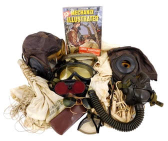 WWII Aeronautical grouping: two silk parachute harnesses and stabilizer, one marked "Switlick