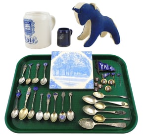 YALE Memorabilia: Eighteen souvenir spoons all marked sterling, most with enamel decoration,
