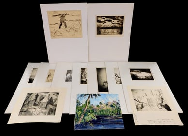 Franklin Bennett (American, 1908-2005), thirteen artworks, consisting of one oil on board and twelve