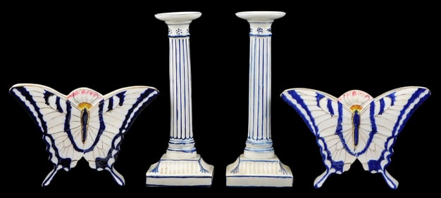 Early Wedgwood, etc., four pieces of 19th C. English, details include: pair of Butterfly form vases,
