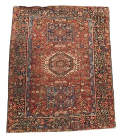 RUG: Semi-antique Persian Karaja scatter rug, 6' 1" x 4' 10", wool on cotton, red field, wide