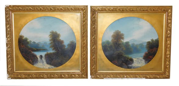 J. Courtney (late 19th C. to early 20th C.), pair of acrylic on board landscapes, including: