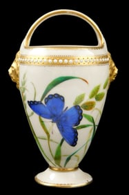 Flight, Barr and Barr Worcester porcelain handled vase, 19th C., English, jeweled pearl border at