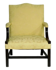 Lolling chair, American or English, c.1770, Chippendale in yellow damask upholstery, mahogany,